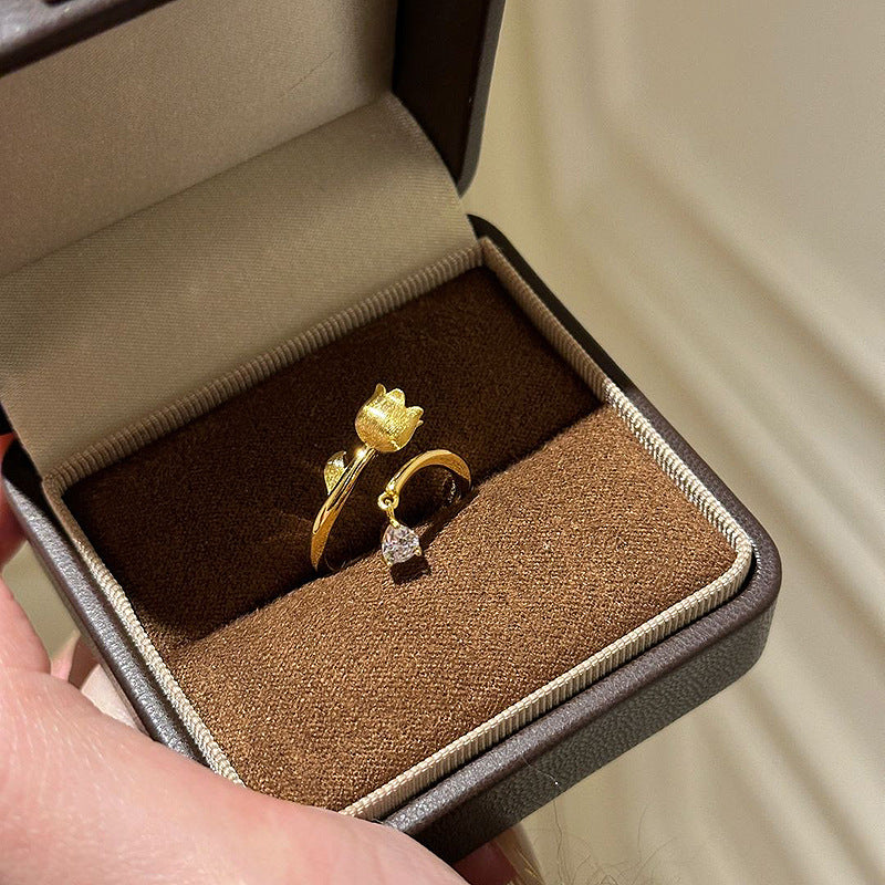 Ancient Style Alluvial Gold Brushed Lily Ring