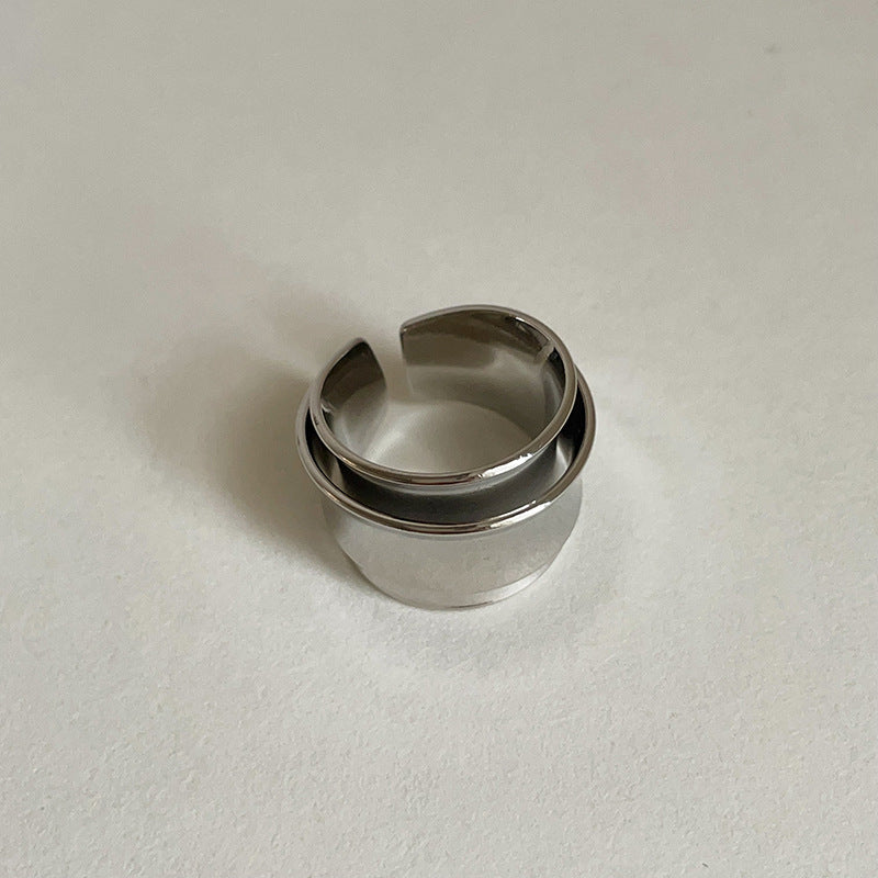 Maillard Style Chocolate Dripping Oil Double-layer Metal Open Ring