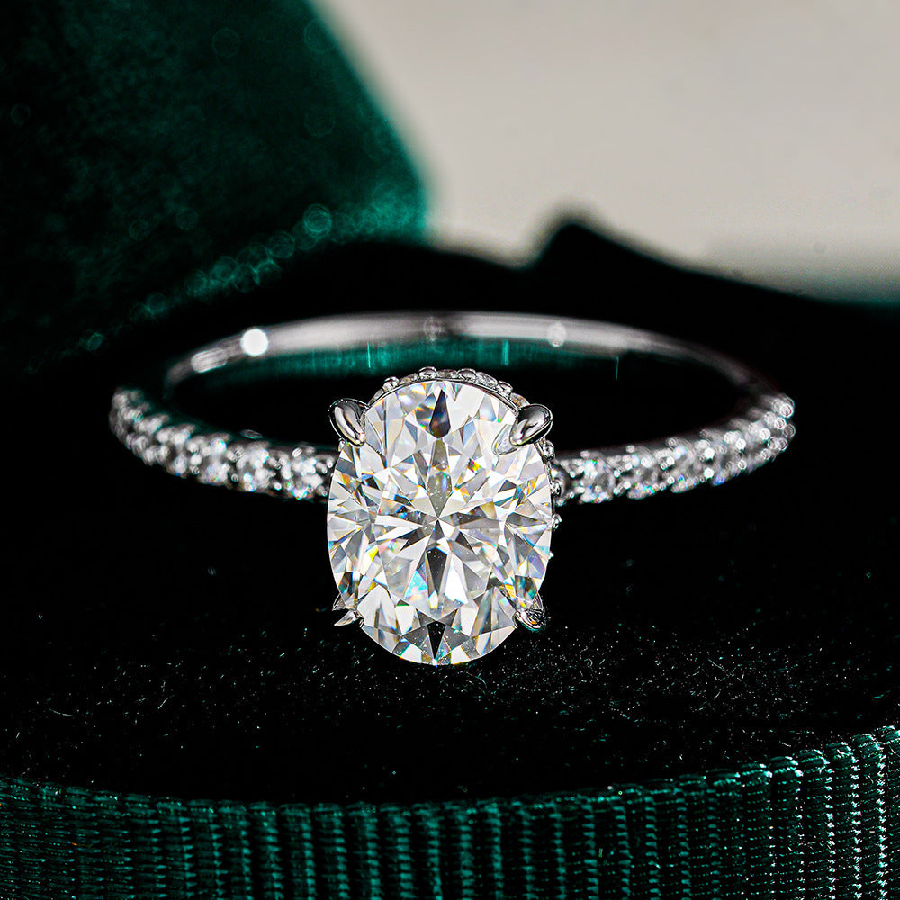 Sterling Silver Egg-shaped Big Diamond Ring