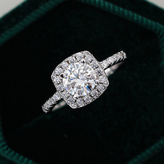 S925 Sterling Silver Plated Pt950 Gold 1 Karat Ring