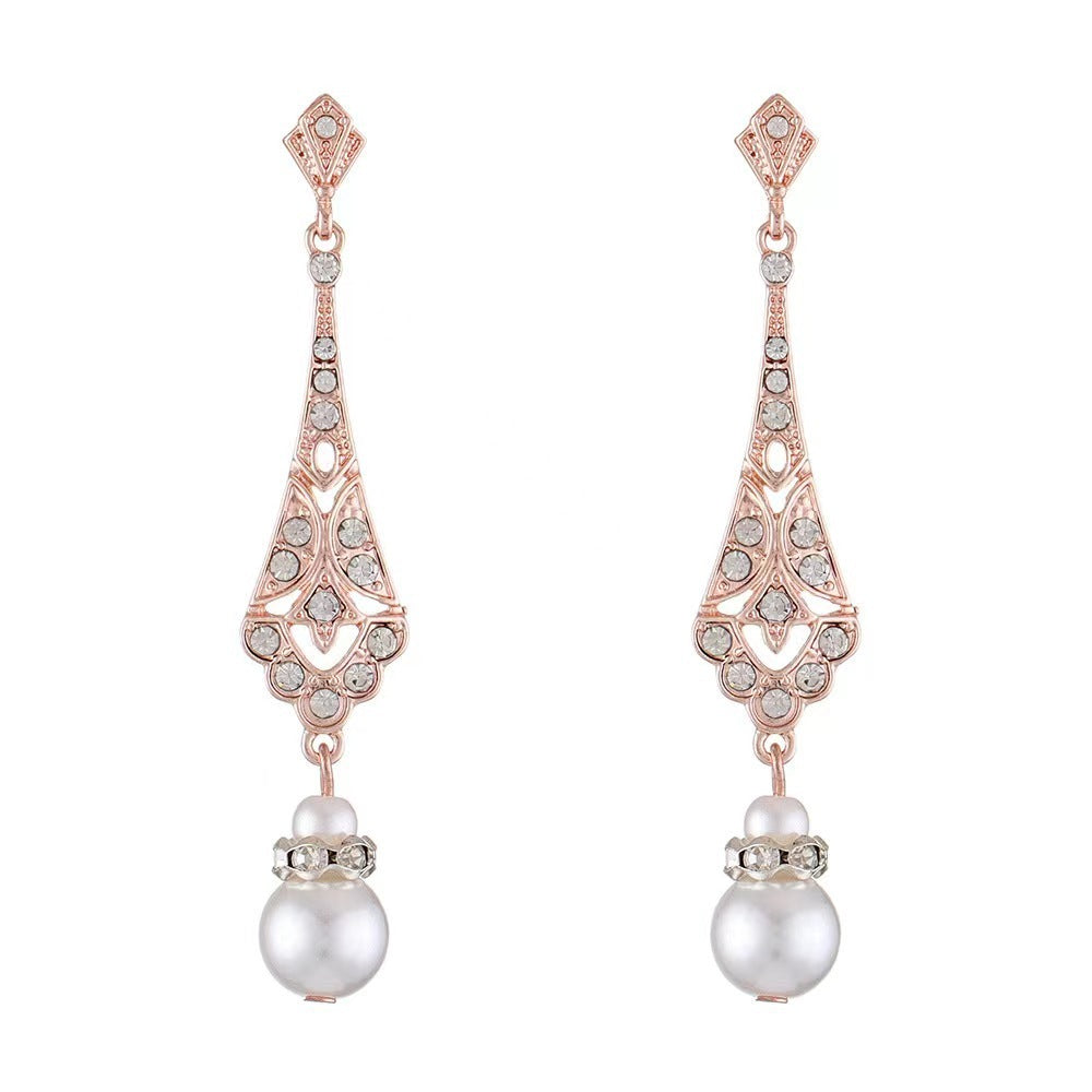 Alloy Silver Drop-shaped Pearl Earrings