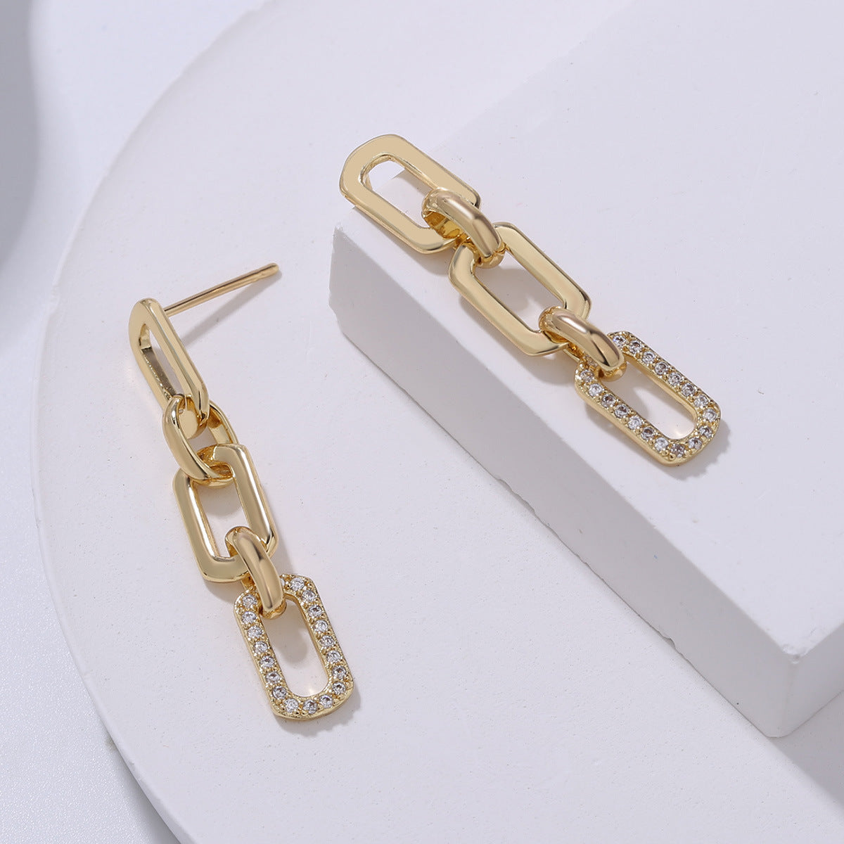 French Geometric Tassel Micro Zircon-inlaid Pendant Earrings