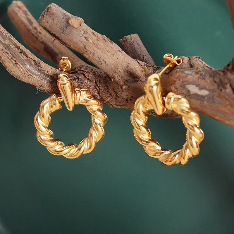 Fashion Commuter Titanium Steel Gold Plated Non-fading Ear Studs