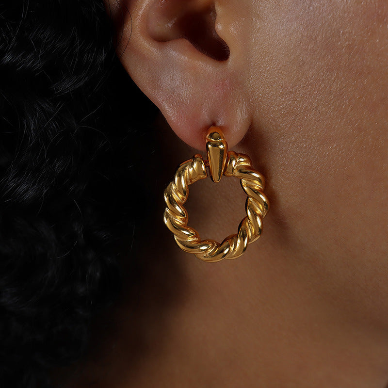 Fashion Commuter Titanium Steel Gold Plated Non-fading Ear Studs