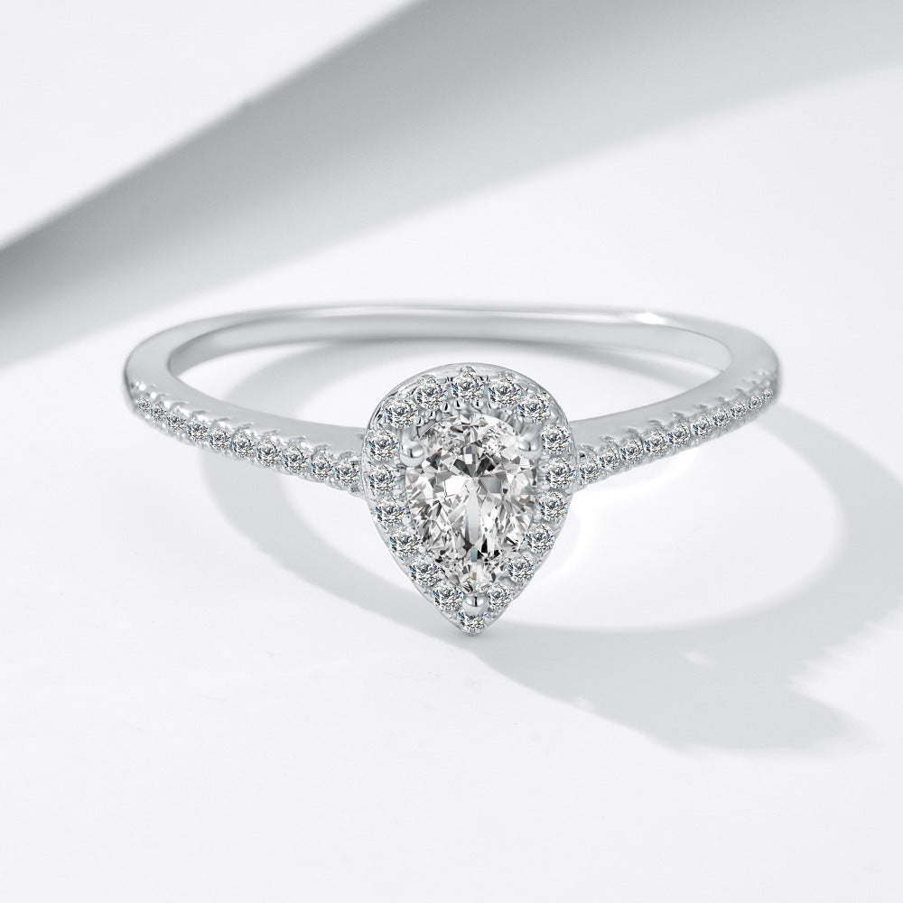 Sterling Silver Three-claw Water Drop Moissanite Ring