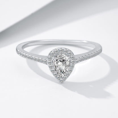 Sterling Silver Three-claw Water Drop Moissanite Ring