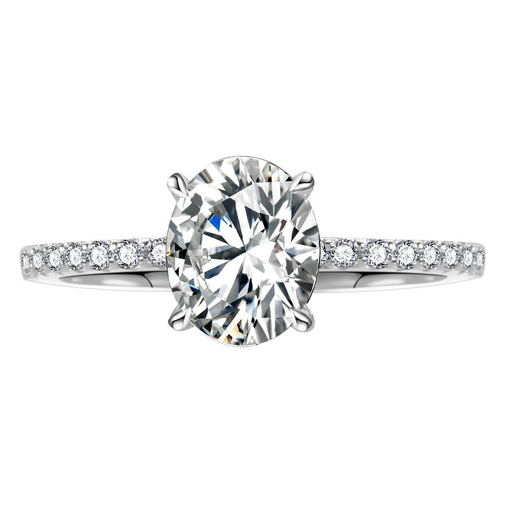 Sterling Silver Egg-shaped Big Diamond Ring