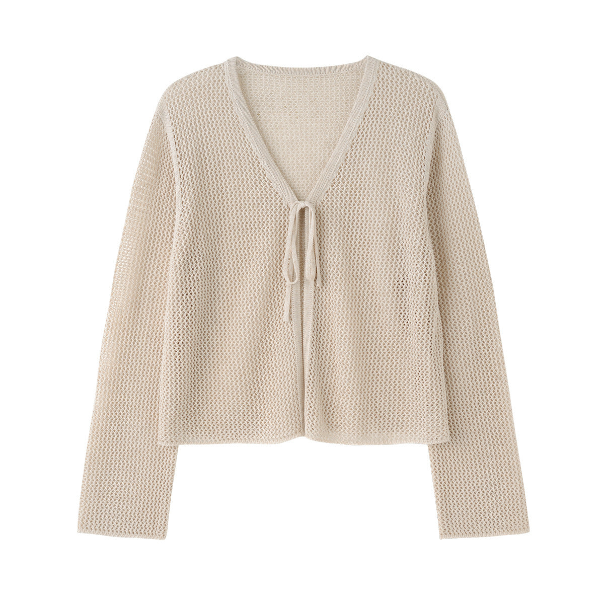 V-neck Lace-up Hollow Knitted Cardigan