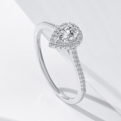 Sterling Silver Three-claw Water Drop Moissanite Ring
