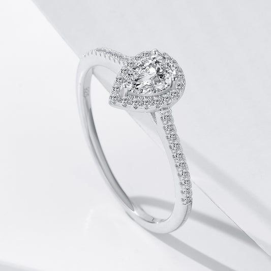 Sterling Silver Three-claw Water Drop Moissanite Ring