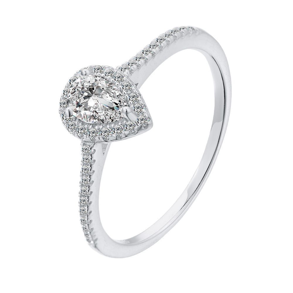 Sterling Silver Three-claw Water Drop Moissanite Ring