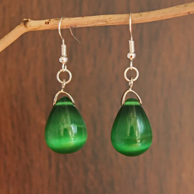 European And American Water Drop Earrings Natural Opal