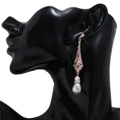 Alloy Silver Drop-shaped Pearl Earrings