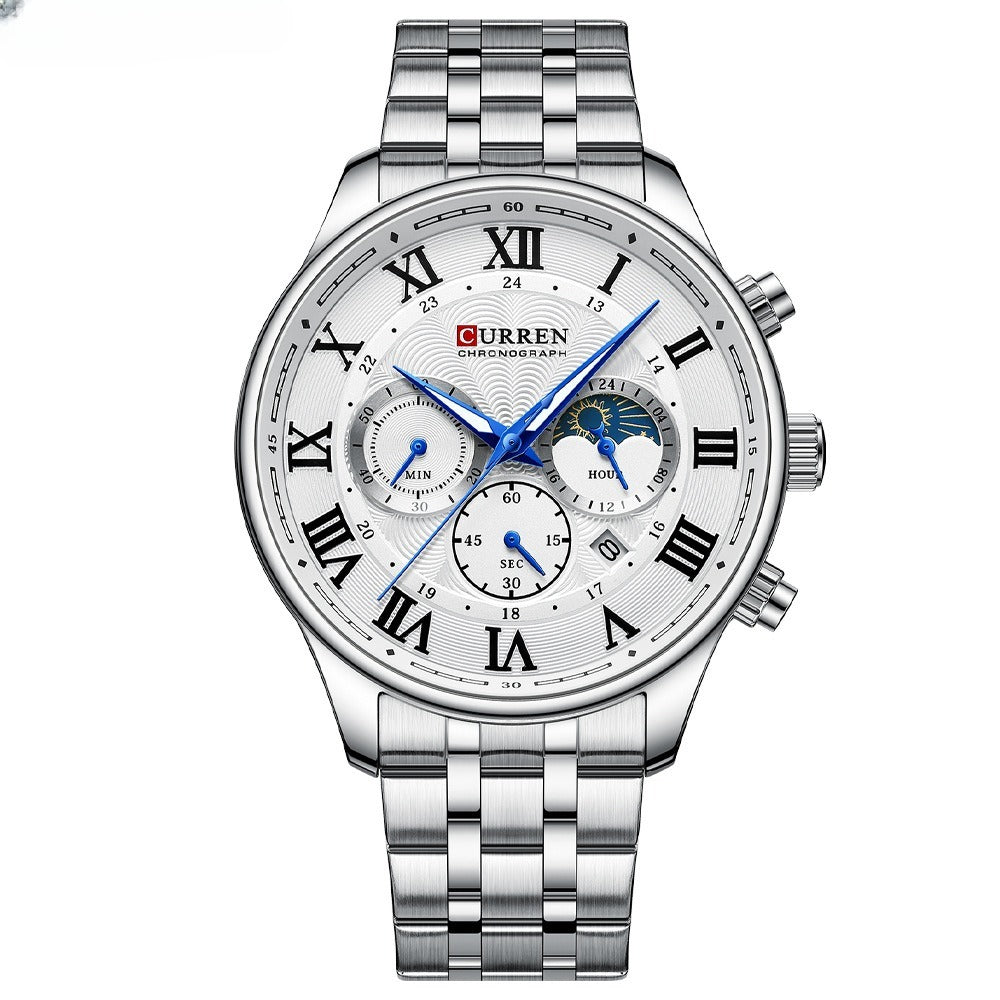 Men's Six-pin Quartz Steel Watch