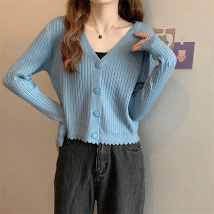 Fall V-neck Sunken Stripe Knitted Cardigan