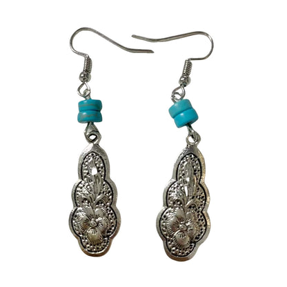 Retro Exquisite Carved Embedded Turquoise Earrings