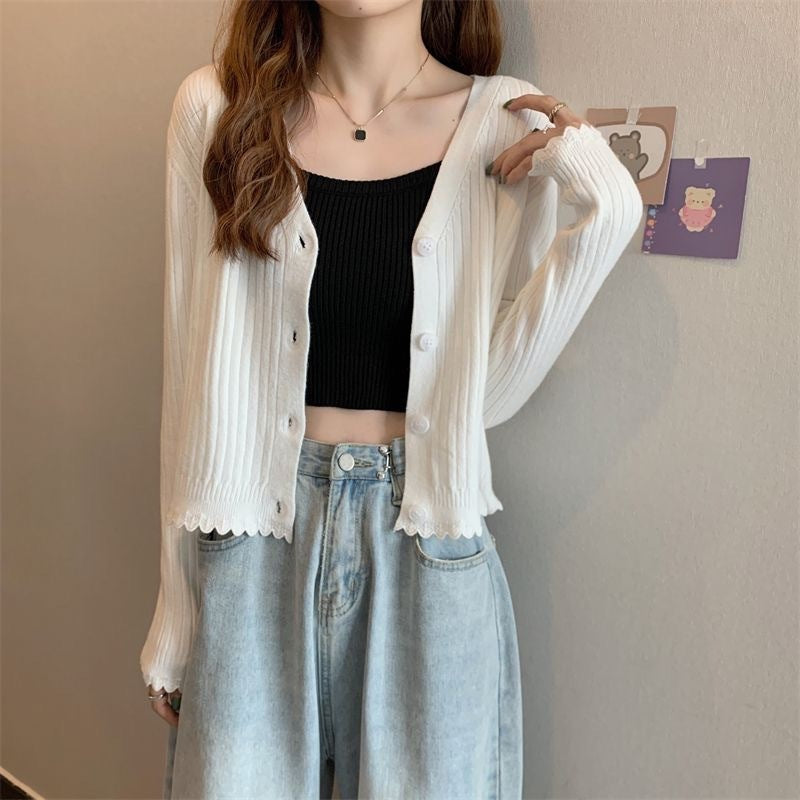 Fall V-neck Sunken Stripe Knitted Cardigan