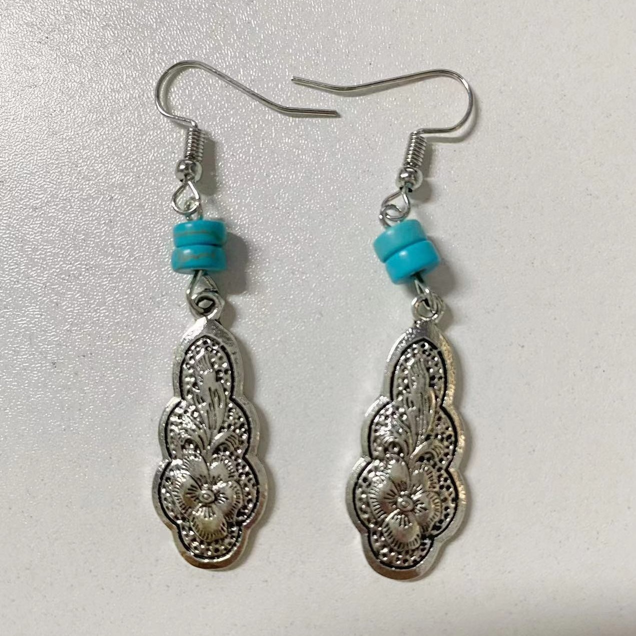 Retro Exquisite Carved Embedded Turquoise Earrings
