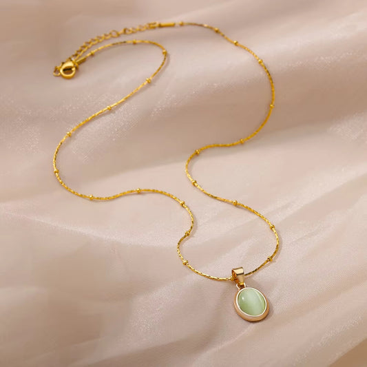 Oval Cat's Eye Pendant Titanium Steel Necklace Niche