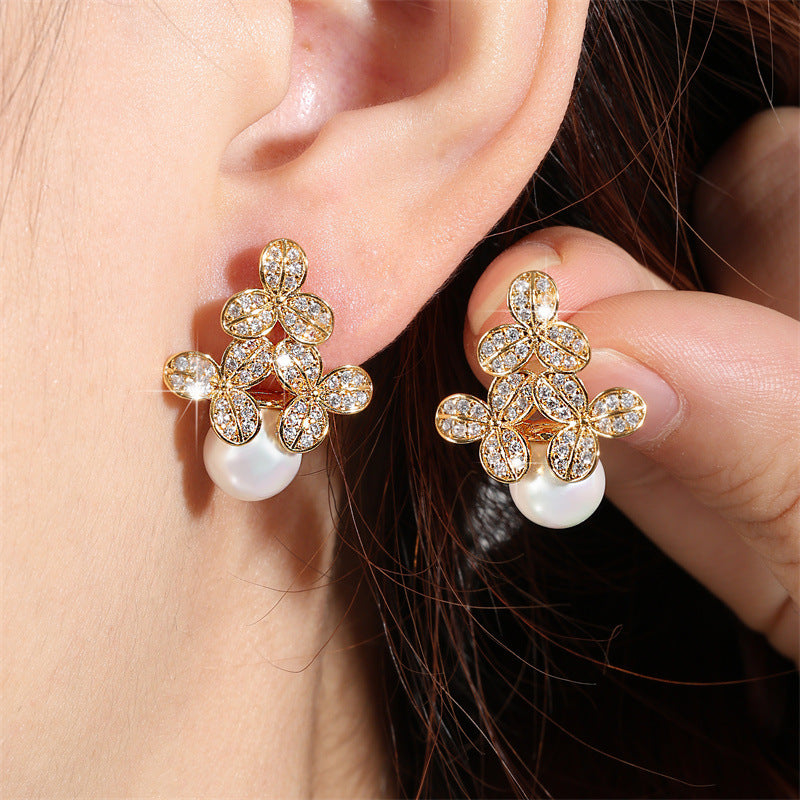 High-grade Micro-inlaid Flower Pearl Earrings