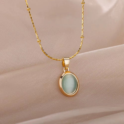 Oval Cat's Eye Pendant Titanium Steel Necklace Niche