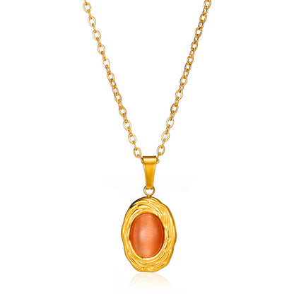 Oval Cat's Eye Pendant Titanium Steel Necklace Niche