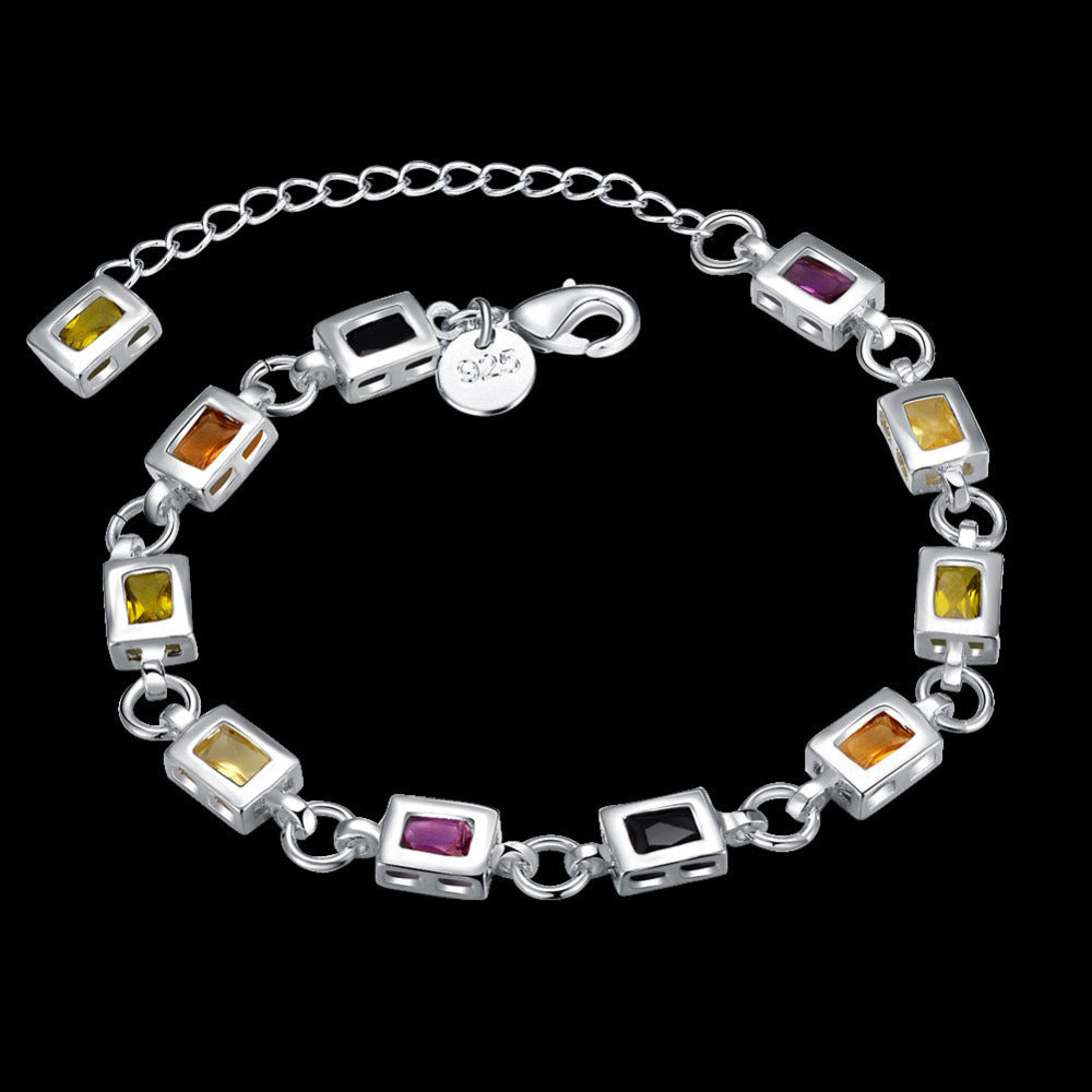 Silver Ornamental Stone Zircon Plaid Bracelet