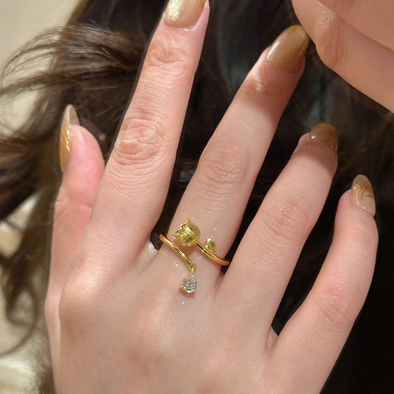 Ancient Style Alluvial Gold Brushed Lily Ring