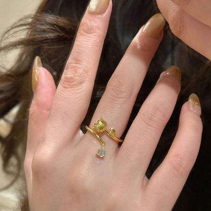 Ancient Style Alluvial Gold Brushed Lily Ring