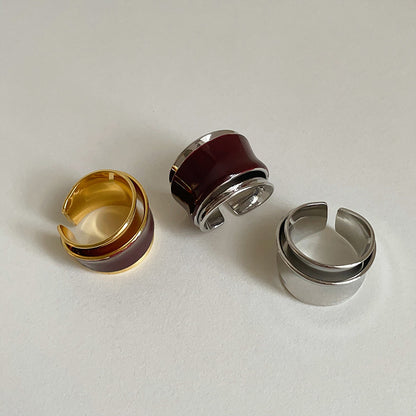Maillard Style Chocolate Dripping Oil Double-layer Metal Open Ring