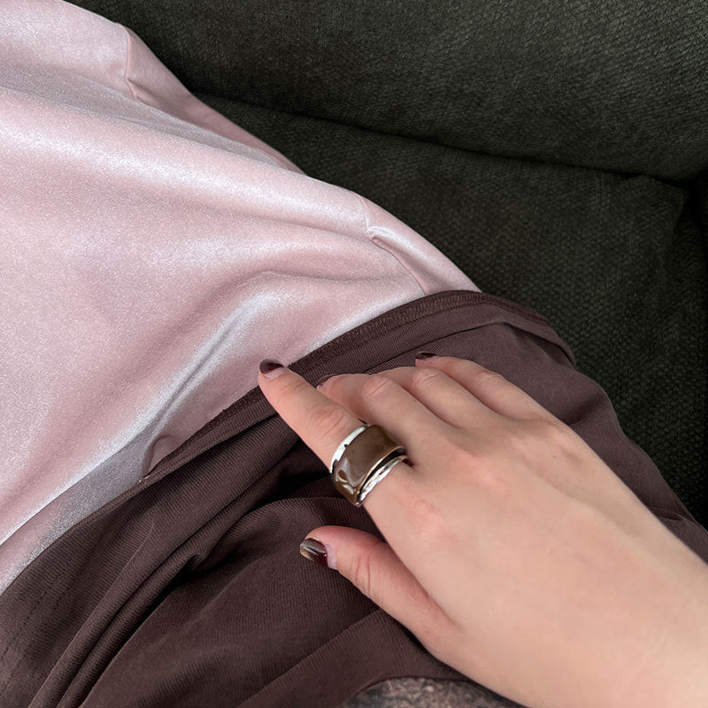 Maillard Style Chocolate Dripping Oil Double-layer Metal Open Ring