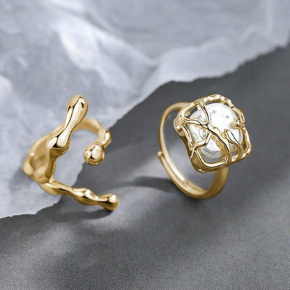 Irregular Moon Pearl Ring Set
