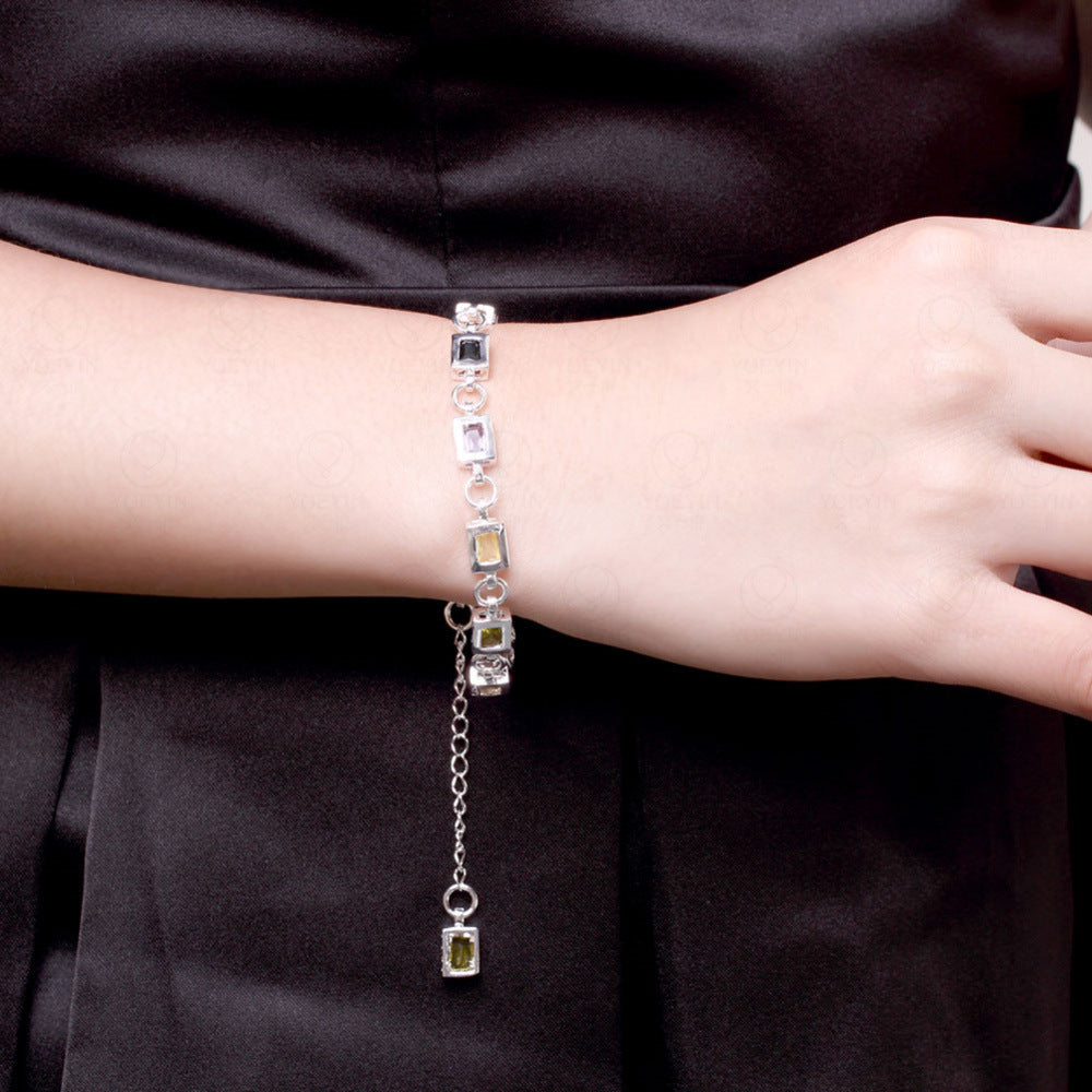 Silver Ornamental Stone Zircon Plaid Bracelet