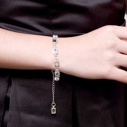 Silver Ornamental Stone Zircon Plaid Bracelet