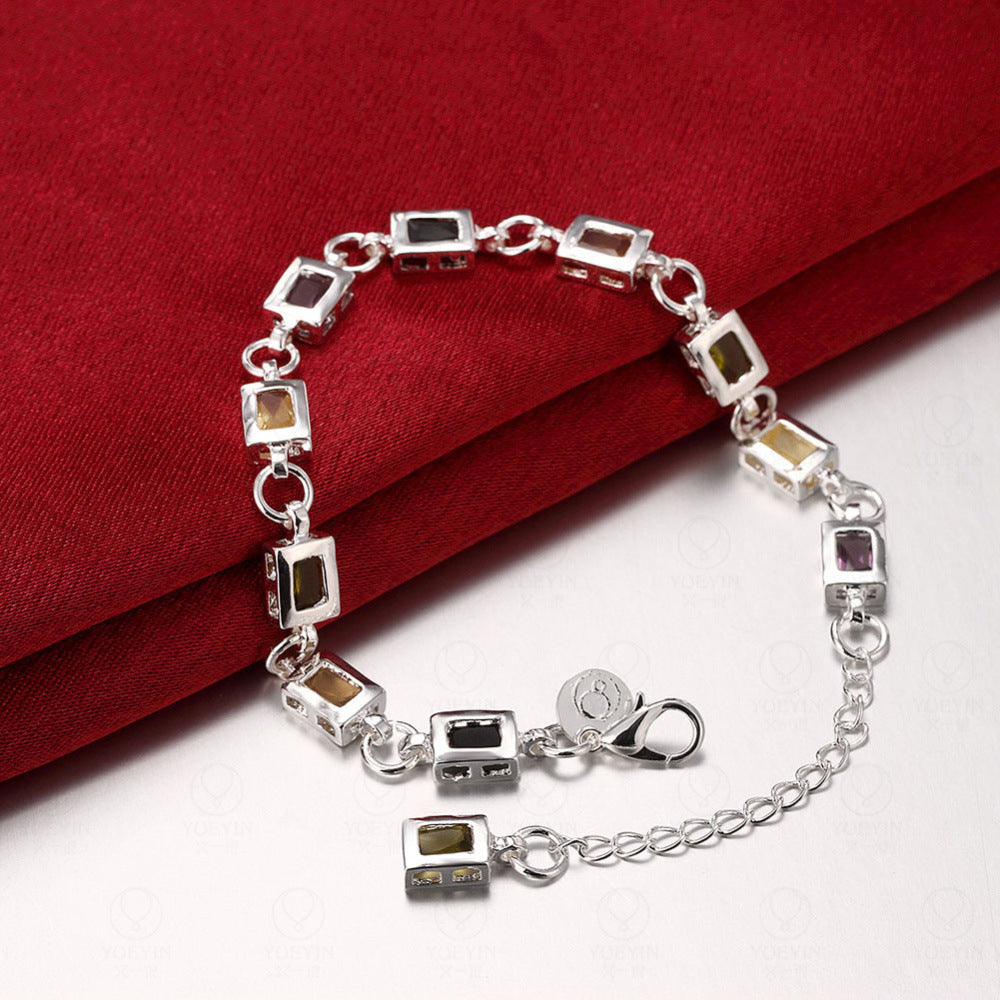 Silver Ornamental Stone Zircon Plaid Bracelet