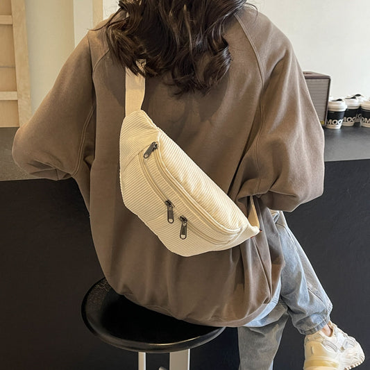 Simple Solid Color Casual Sports Corduroy Shoulder Messenger Bag