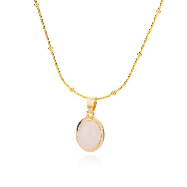 Oval Cat's Eye Pendant Titanium Steel Necklace Niche