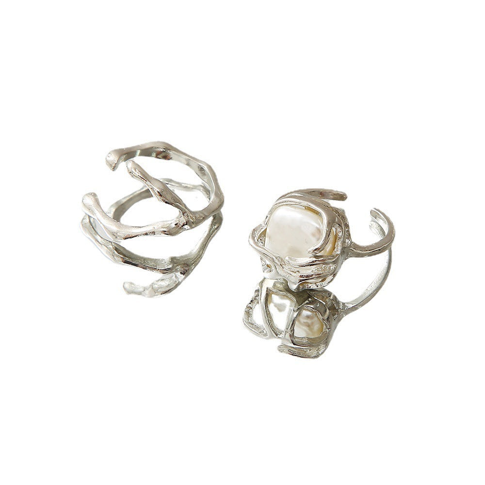 Irregular Moon Pearl Ring Set