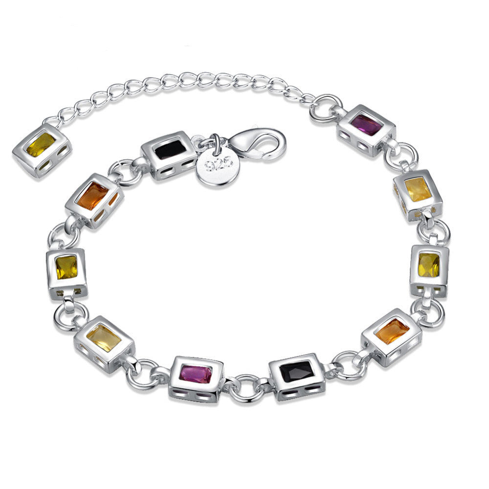 Silver Ornamental Stone Zircon Plaid Bracelet