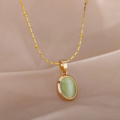 Oval Cat's Eye Pendant Titanium Steel Necklace Niche