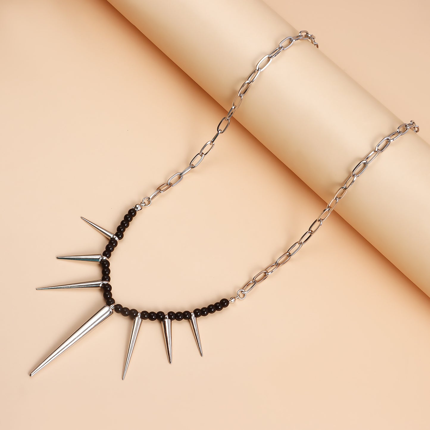 Punk Stitching Chain Black Beaded