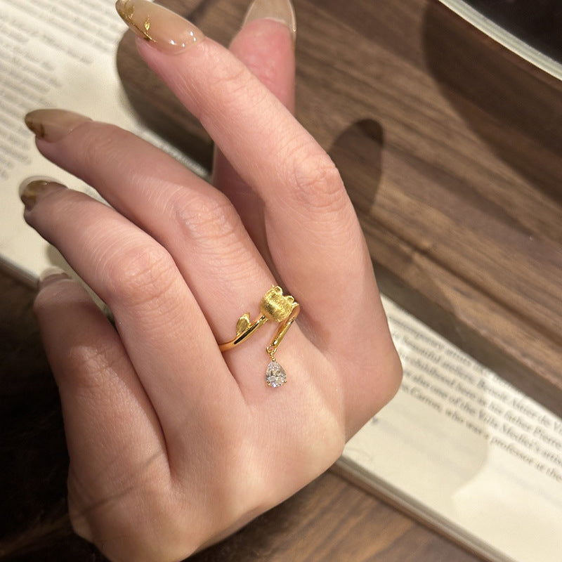 Ancient Style Alluvial Gold Brushed Lily Ring