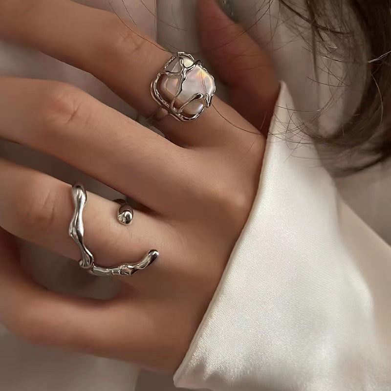 Irregular Moon Pearl Ring Set