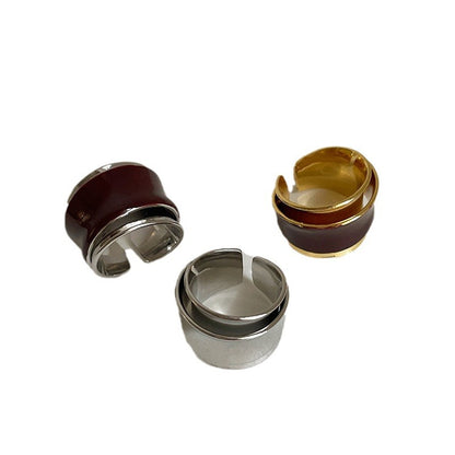 Maillard Style Chocolate Dripping Oil Double-layer Metal Open Ring