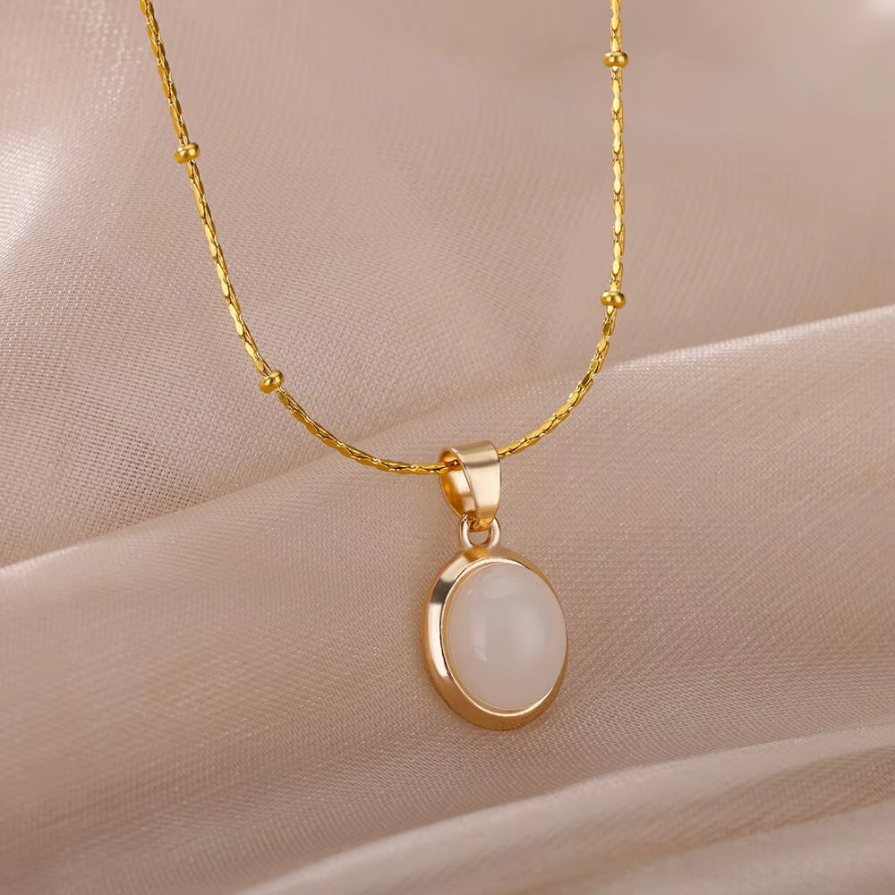 Oval Cat's Eye Pendant Titanium Steel Necklace Niche