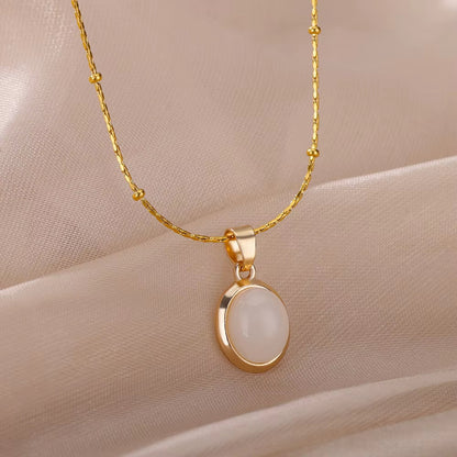 Oval Cat's Eye Pendant Titanium Steel Necklace Niche