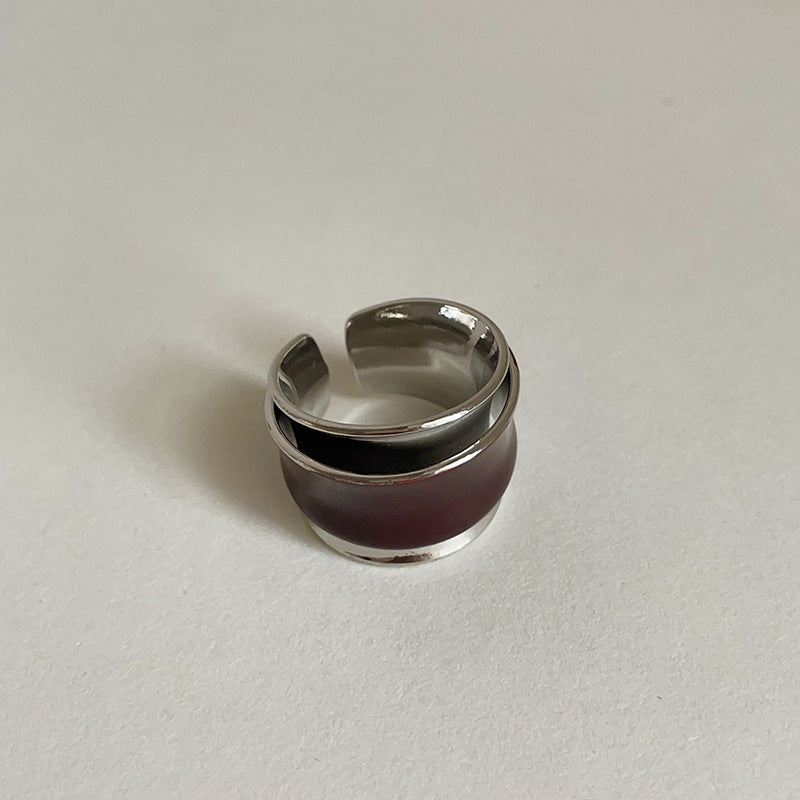 Maillard Style Chocolate Dripping Oil Double-layer Metal Open Ring