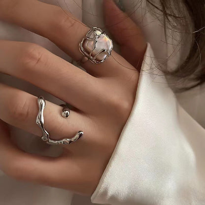 Irregular Moon Pearl Ring Set
