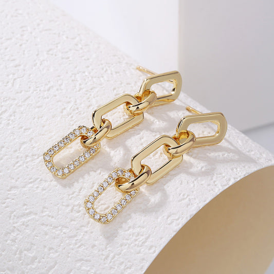 French Geometric Tassel Micro Zircon-inlaid Pendant Earrings