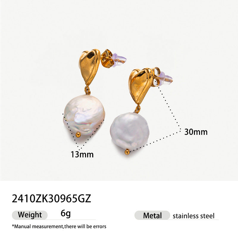 Heart Baroque Pearl Stainless Steel Earrings